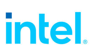 Intel logo white background with blue lettering