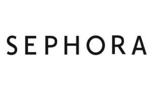 Sephora logo. Black lettering which reads SEPHORA on a white background