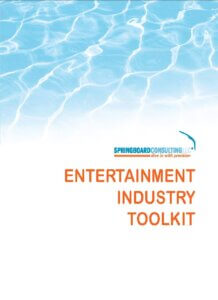 Toolkit Cover White Background with Blue Waves image on top below that Springboard Consulting Logo and below that the words Brand Manager Awareness Toolkit in orange color