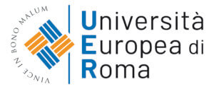 The words Universita (U in blue, following letters in black) Europea di (E in blue, following letters in black) Roma (R in blue, following letters in black) with blue and yellow symbol to the left. All on a white background