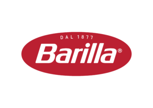 Barilla Logo Red oblong horizontal shape with the word "Barilla" in white lettering, and right on top the words, "DAL 1877"