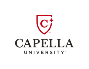 Capella University logo: A circular emblem featuring a stylized C within a shield-like shape on top of the word CAPELLA and then UNIVERSITY